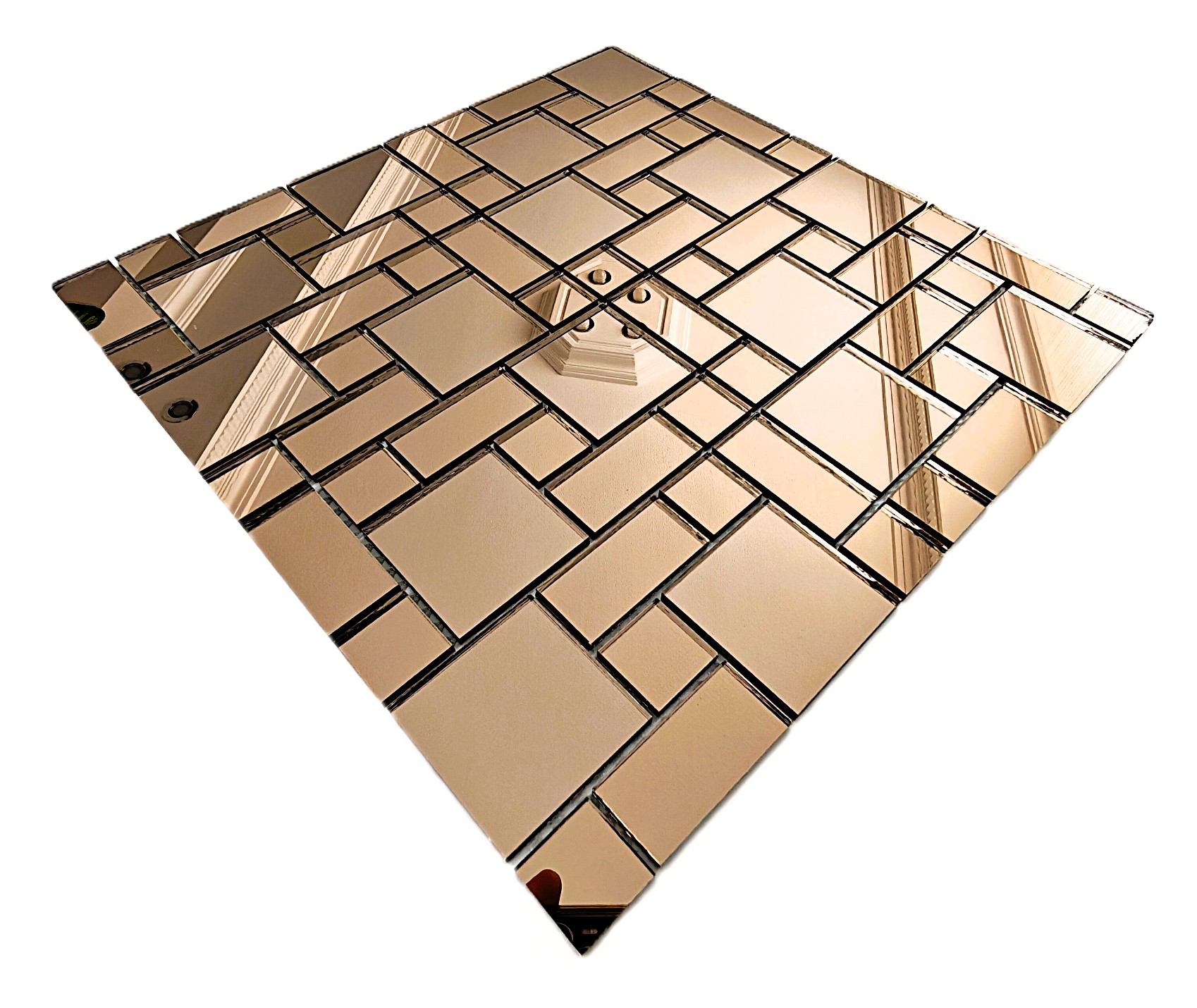 Mutfak tezgah arası ve iç dekorasyon için Bronz Gerçek Ayna Mix.30x30cm. Fileli Ayna Mozaik.