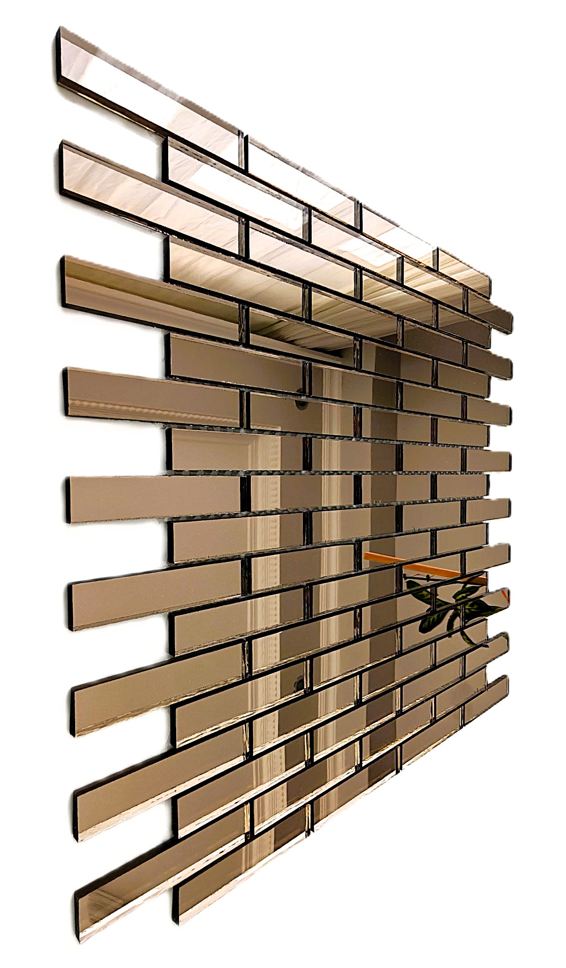 Mutfak tezgah arası ve iç dekorasyon için 15x73mm. Bronz Gerçek Ayna 30x30cm. Kitkat Fileli Ayna Mozaik.