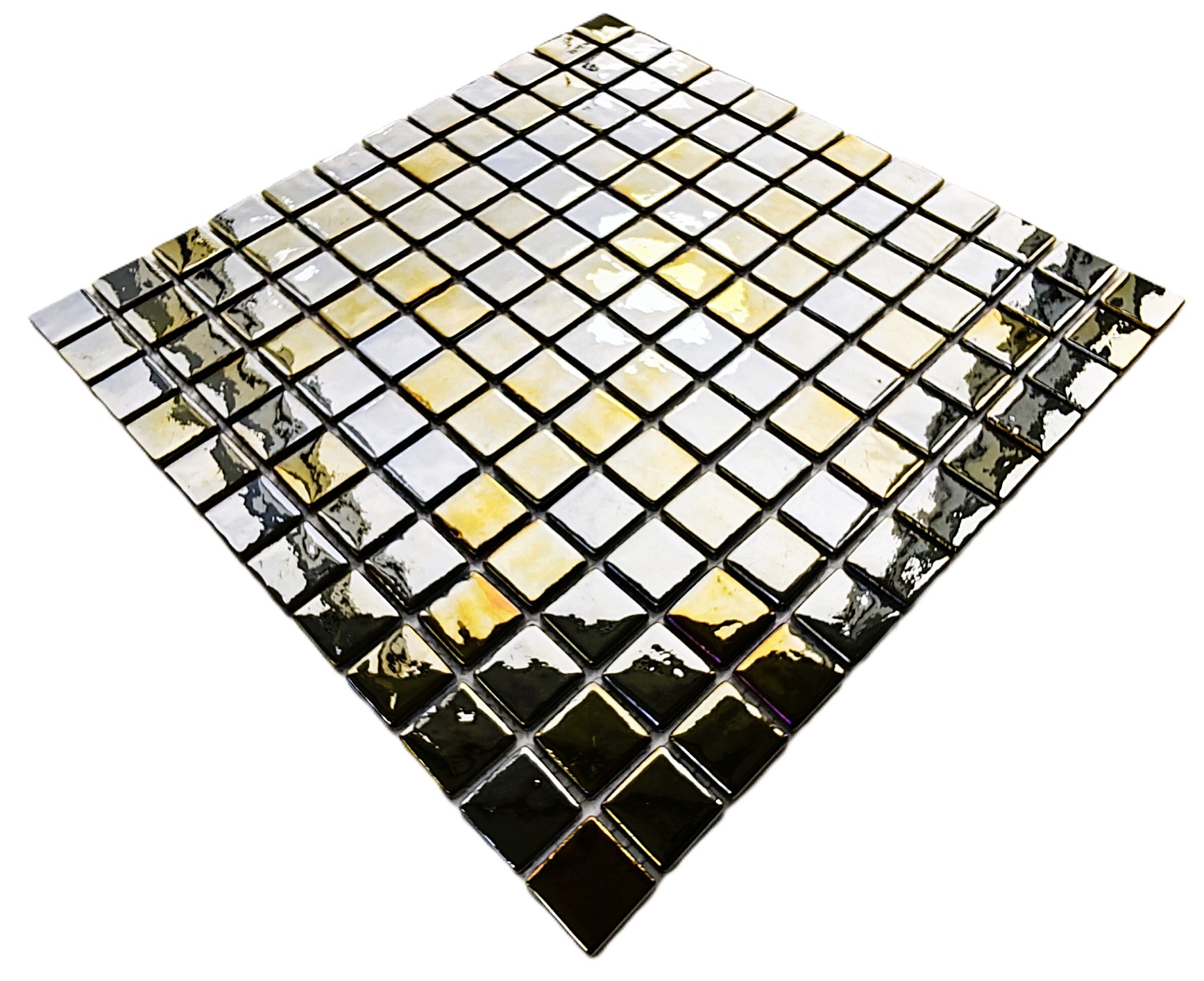 Tüm yüzeyler için 2.5x2.5cm. Lüster Gold Black , 31,5x31,5cm. Fileli Cam Mozaik. 