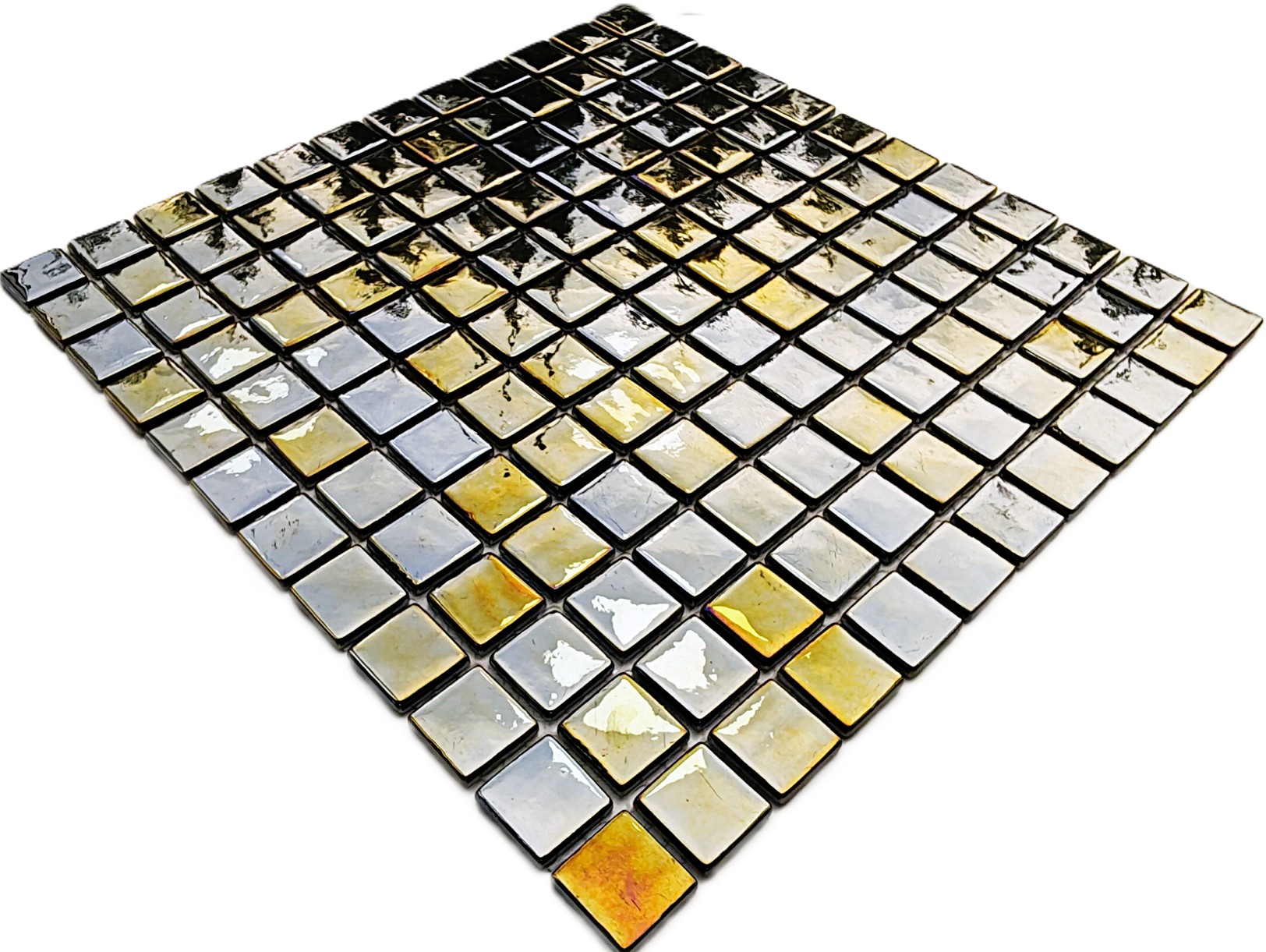 Tüm yüzeyler için 2.5x2.5cm. Lüster Gold Black , 31,5x31,5cm. Fileli Cam Mozaik. 