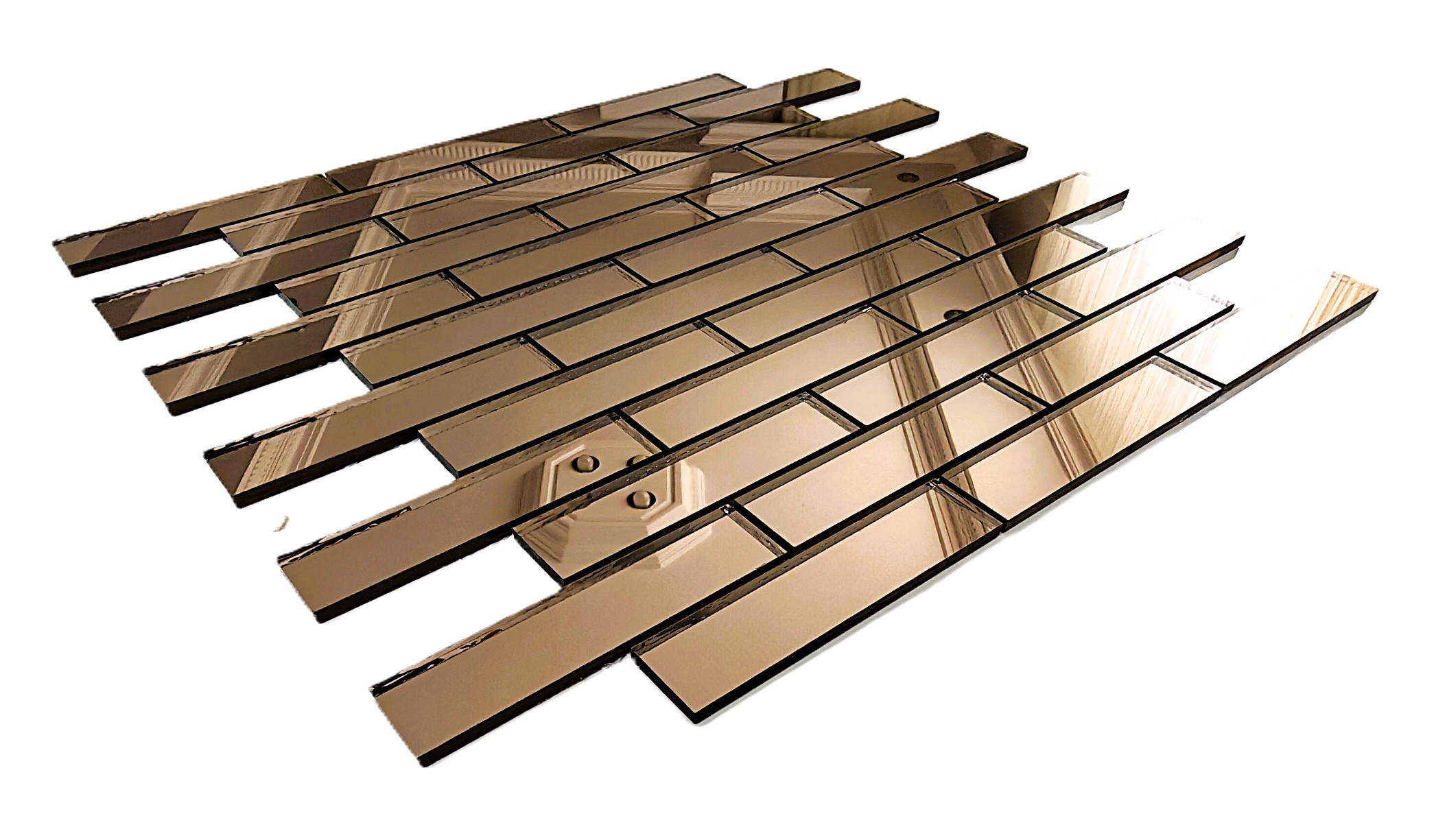 Mutfak tezgah arası ve iç dekorasyon için 23x98 Bronz Gerçek Ayna.30x30cm. T.D. Fileli  Ayna Mozaik.