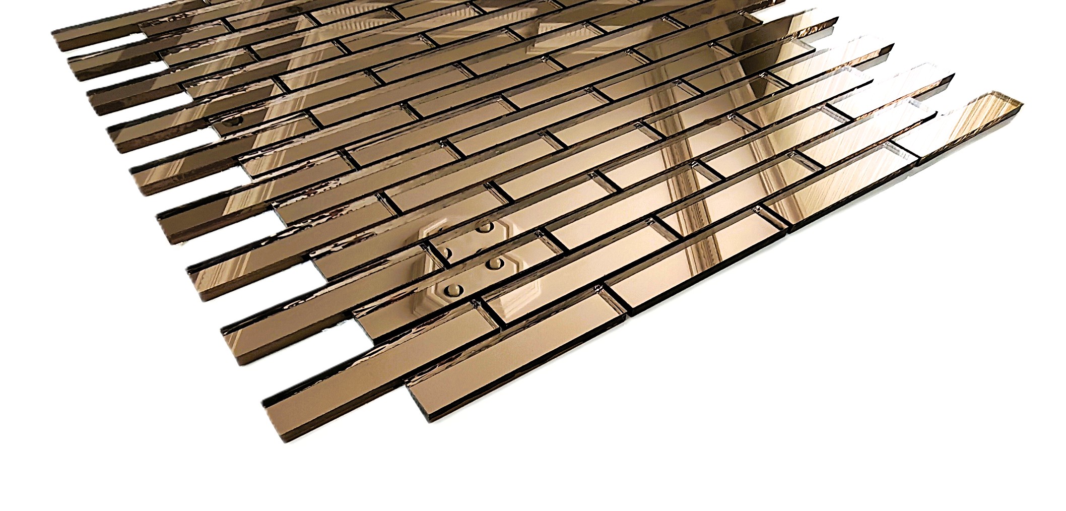 Mutfak tezgah arası ve iç dekorasyon için 15x73mm. Bronz Gerçek Ayna 30x30cm. Kitkat Fileli Ayna Mozaik.