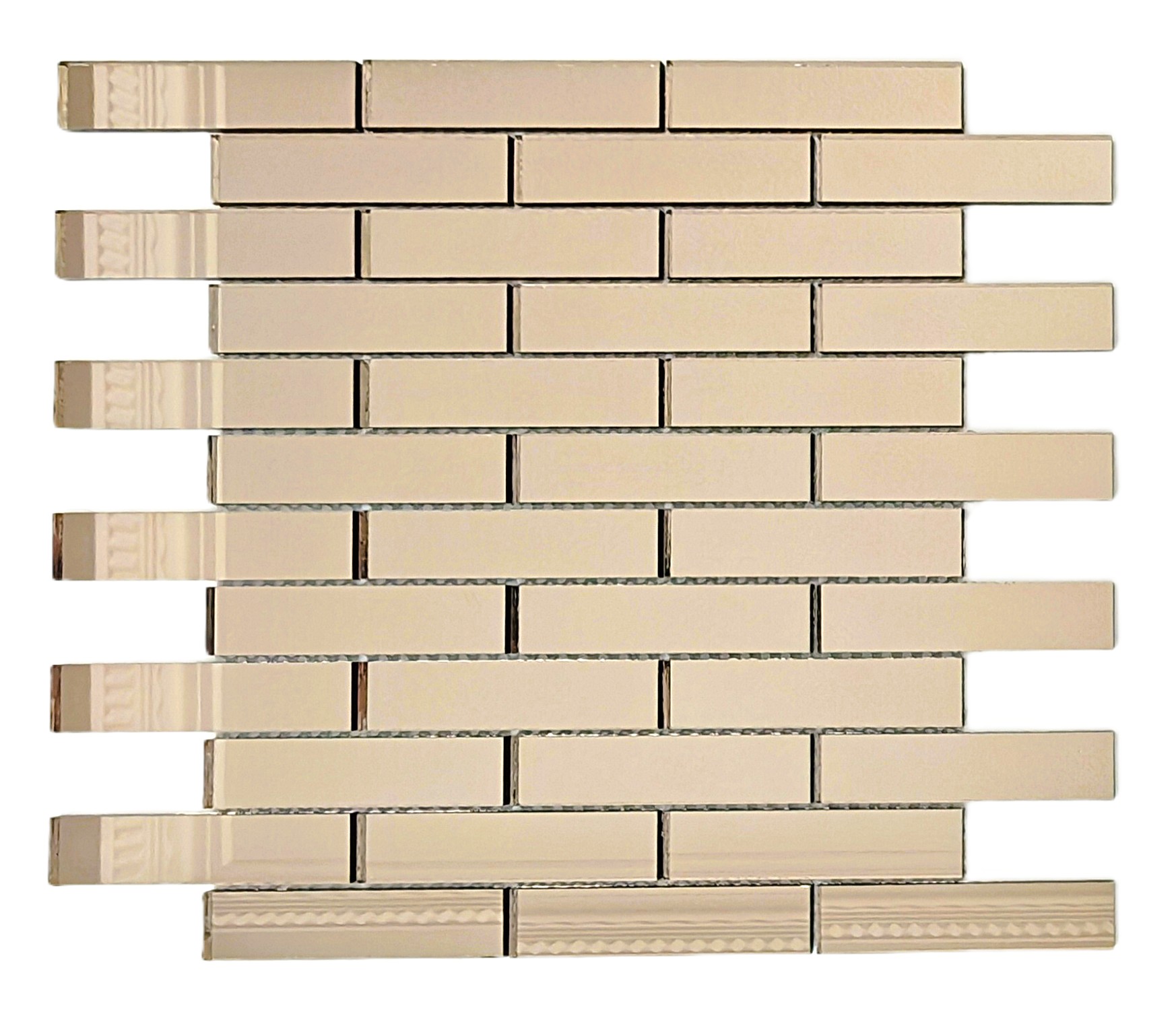 Mutfak tezgah arası ve iç dekorasyon için 23x98 Bronz Gerçek Ayna.30x30cm. T.D. Fileli  Ayna Mozaik.
