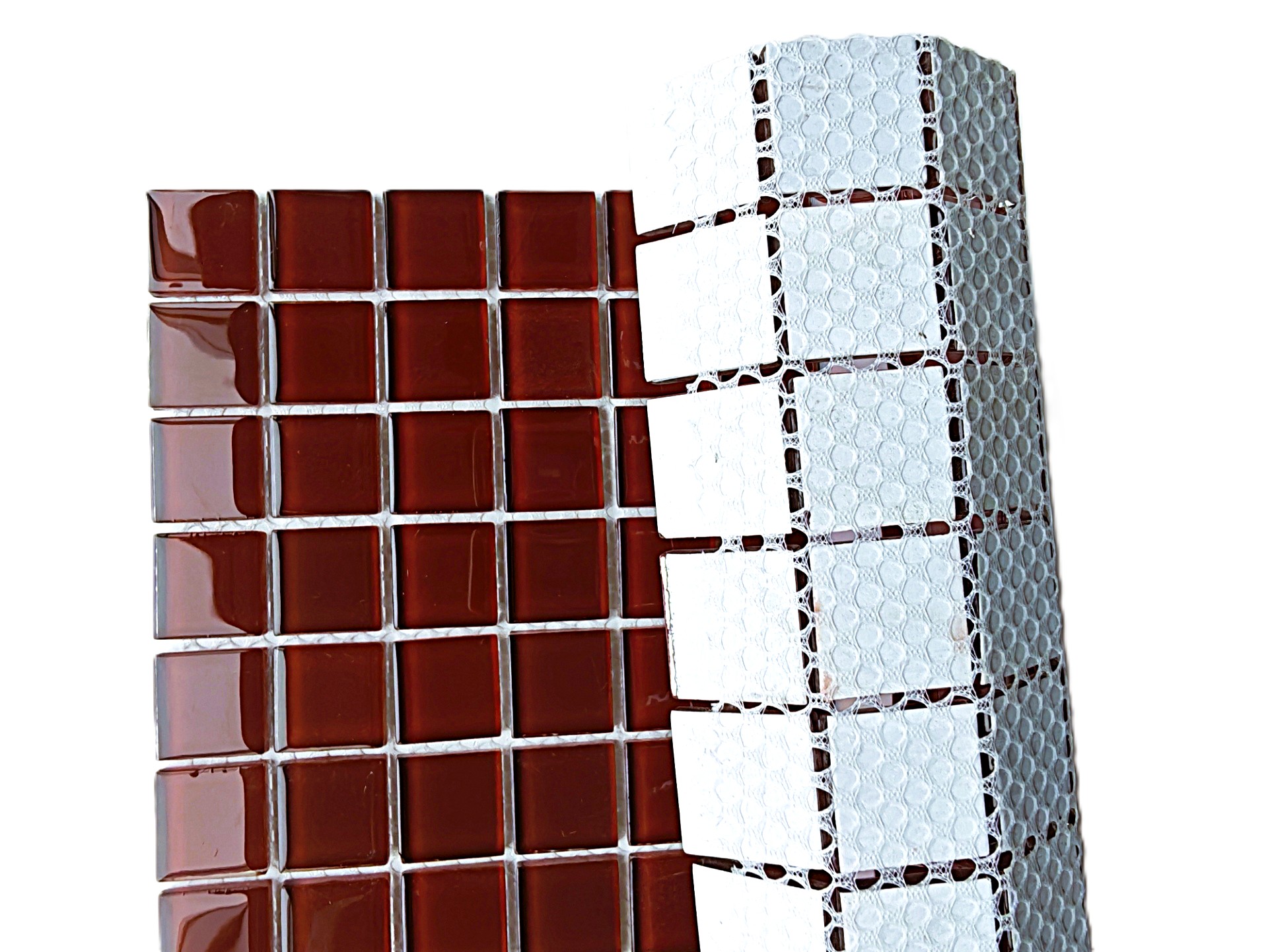 Mutfak tezgah arası, Havuz, Banyo, İç ve Dış mekanlarda tüm yüzeyler için, 23x23x4mm. Bordo 30x30cm. Fileli Kristal Mozaik.