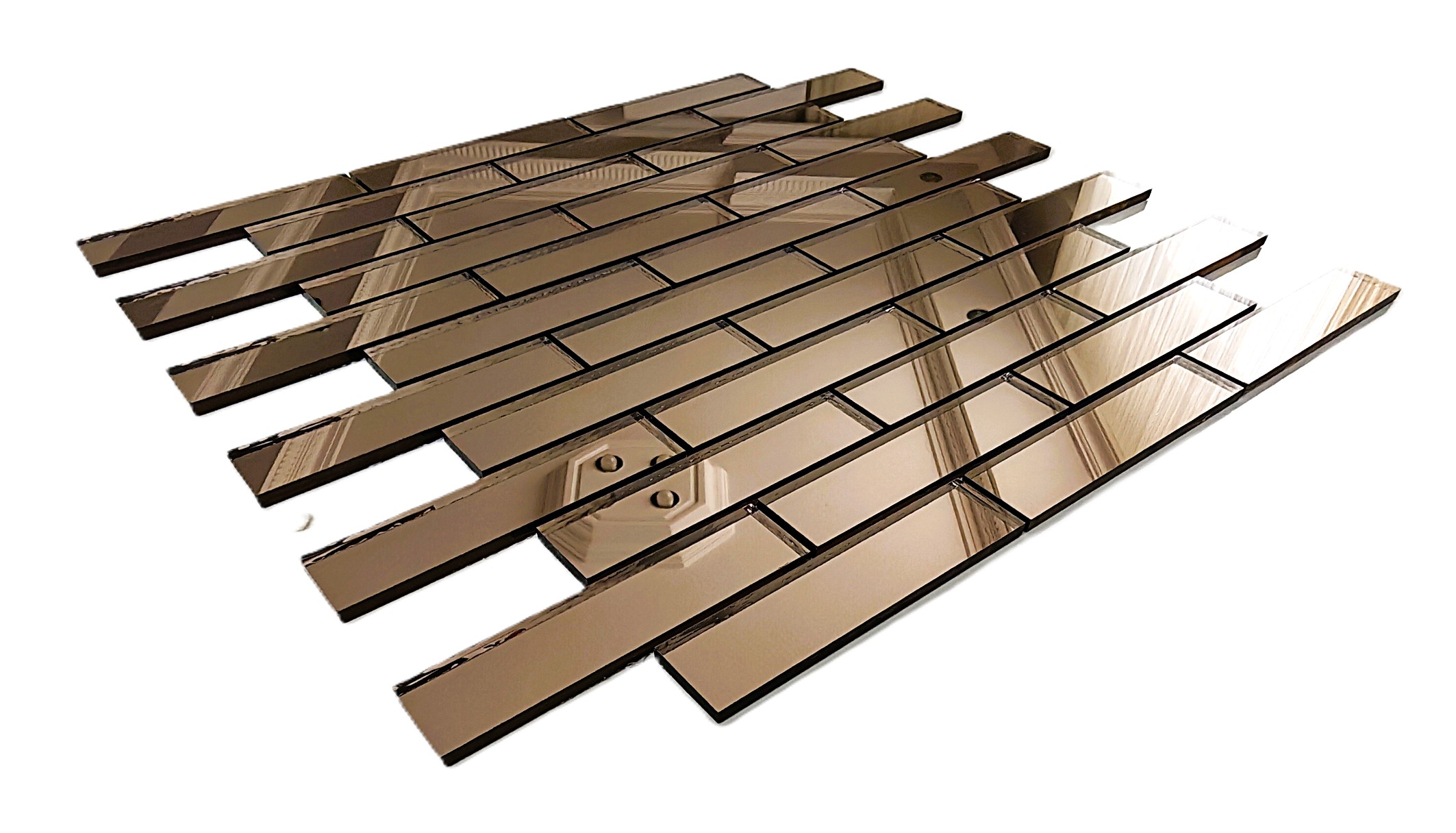 Mutfak tezgah arası ve iç dekorasyon için 23x98 Bronz Gerçek Ayna.30x30cm. T.D. Fileli  Ayna Mozaik.