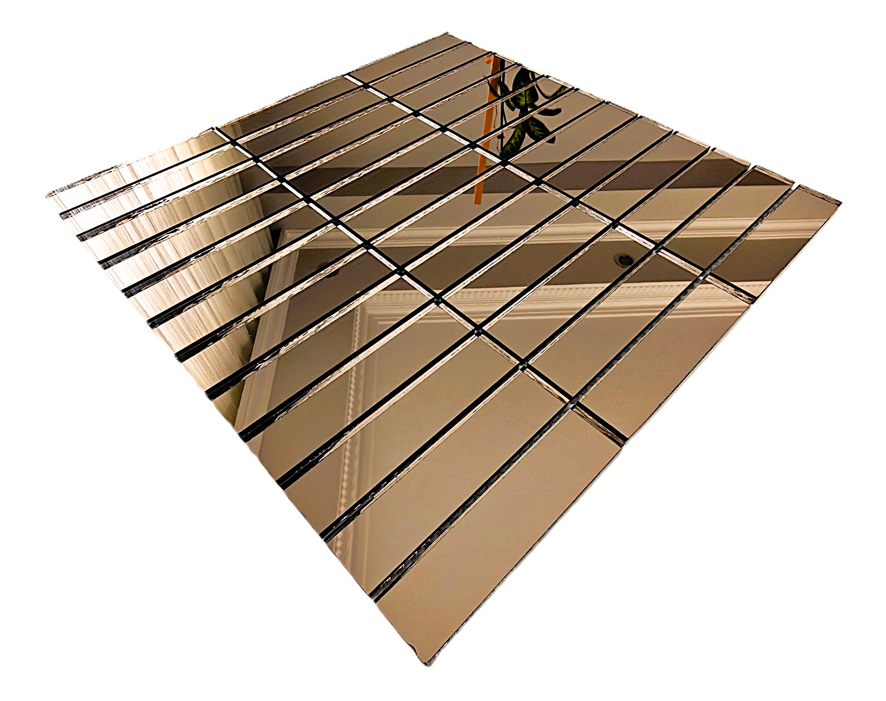 Mutfak tezgah arası ve iç dekorasyon için 23x98 Bronz Gerçek Ayna.30x30cm. Fileli  Kitkat Ayna Mozaik.