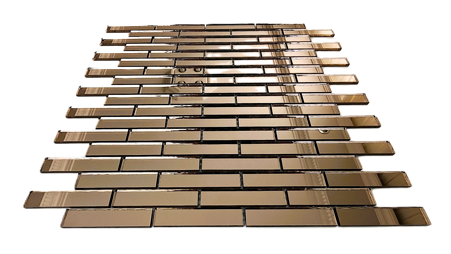 Mutfak tezgah arası ve iç dekorasyon için 15x73mm. Bronz Gerçek Ayna 30x30cm. Kitkat Fileli Ayna Mozaik.