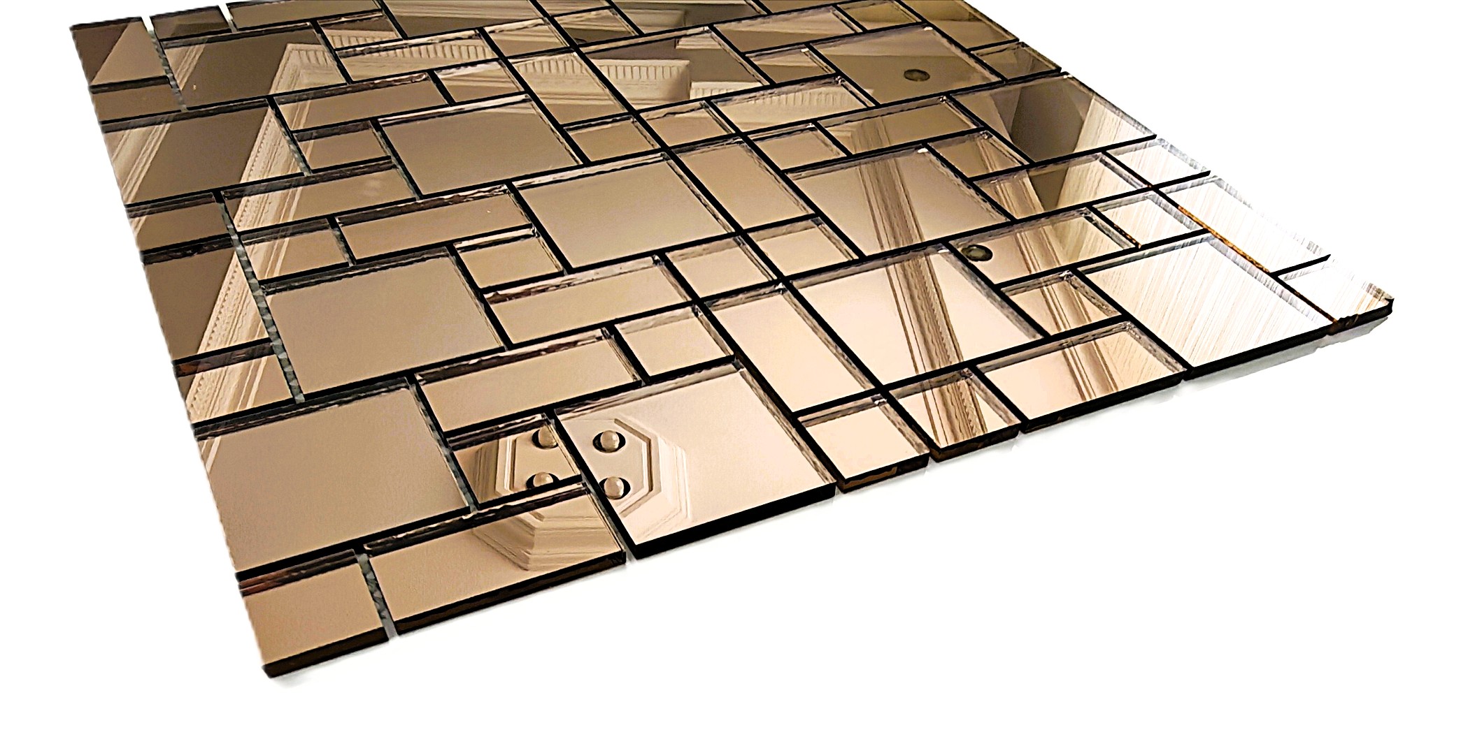 Mutfak tezgah arası ve iç dekorasyon için Bronz Gerçek Ayna Mix.30x30cm. Fileli Ayna Mozaik.