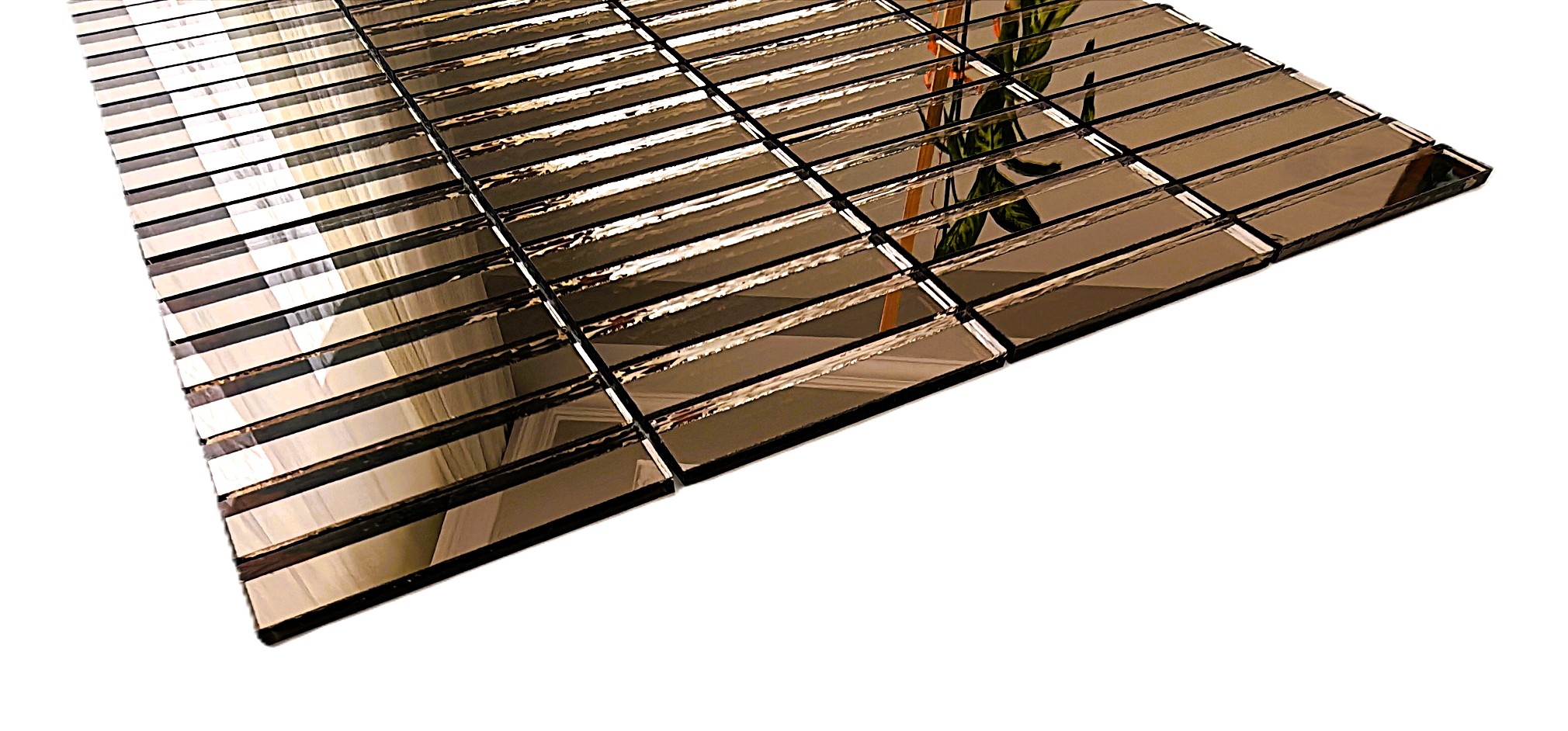 Mutfak tezgah arası ve iç dekorasyon için 15x73mm. Bronz Gerçek Ayna 30x30cm. Kitkat Fileli Ayna Mozaik.
