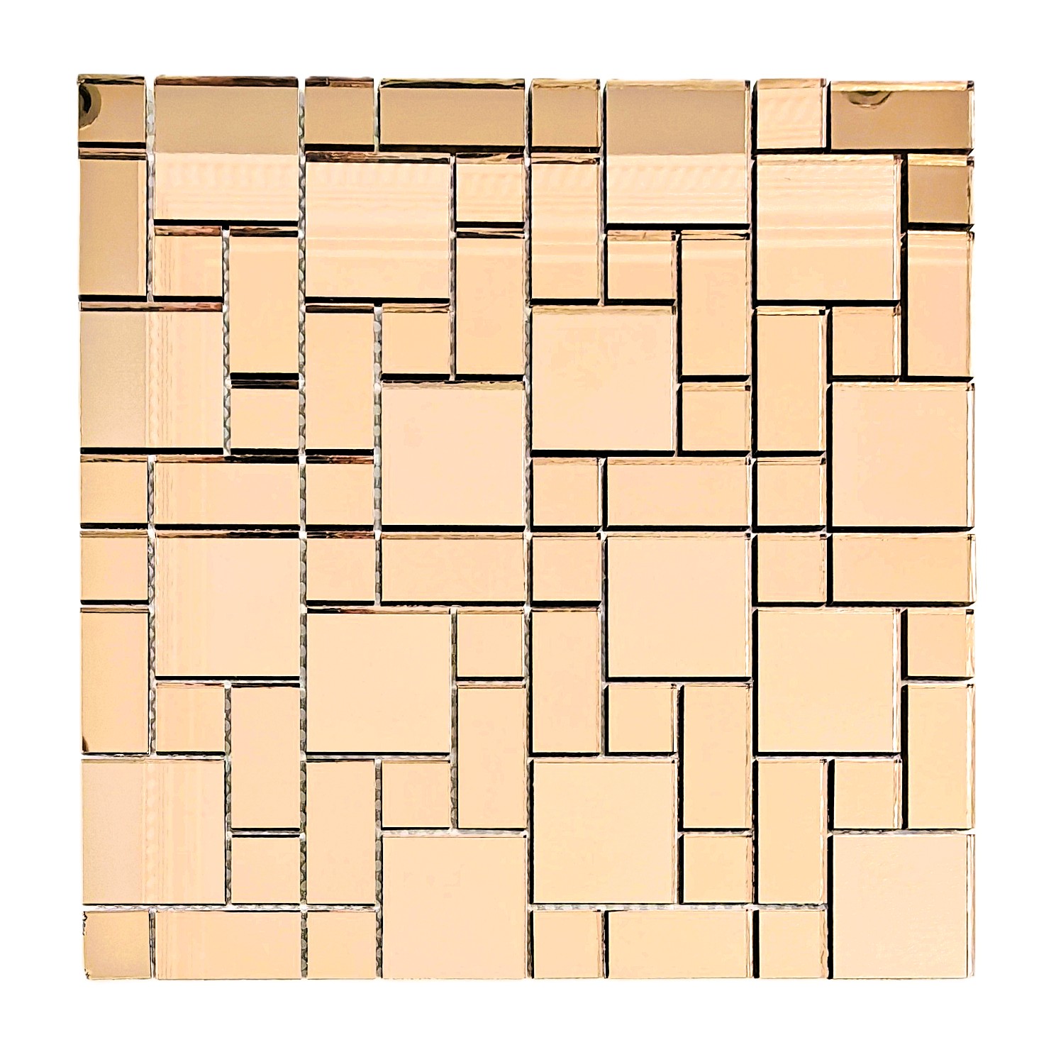 Mutfak tezgah arası ve iç dekorasyon için Bronz Gerçek Ayna Mix.30x30cm. Fileli Ayna Mozaik.