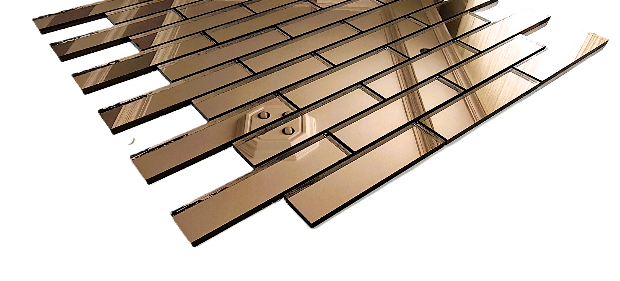 Mutfak tezgah arası ve iç dekorasyon için 23x98 Bronz Gerçek Ayna.30x30cm. T.D. Fileli  Ayna Mozaik.