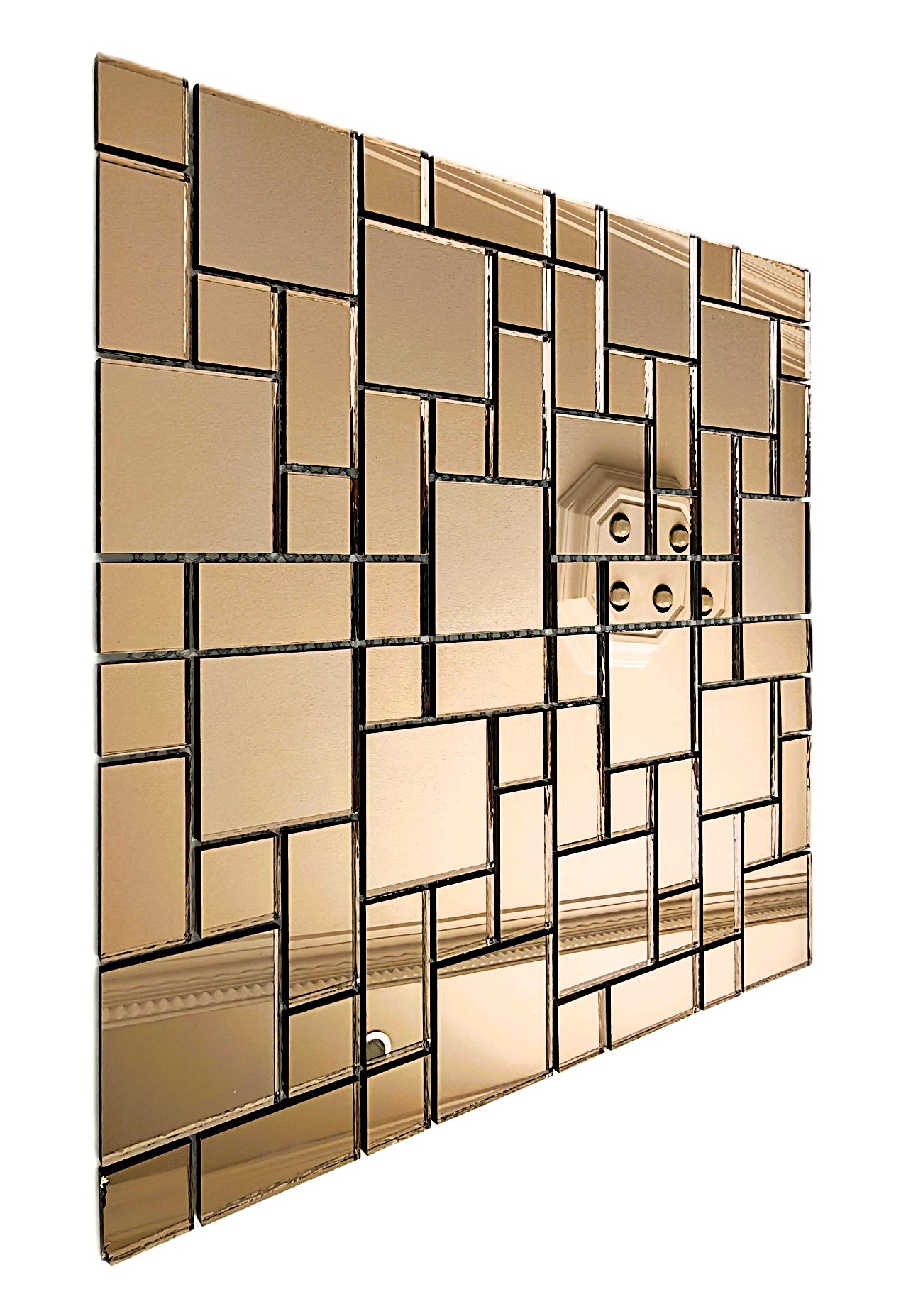 Mutfak tezgah arası ve iç dekorasyon için Bronz Gerçek Ayna Mix.30x30cm. Fileli Ayna Mozaik.