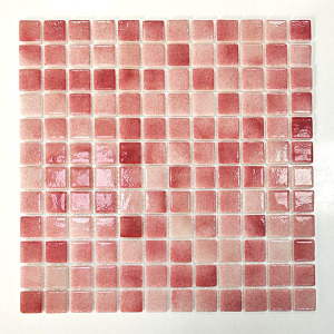  Mutfak tezgah arası, Banyo, Havuz, Sauna, Spa, iç ve dış mekanlarda tüm yüzeylerin kaplama ve dekorasyon uygulamaları için 25x25x5mm. Pembe Gül Serpintisi, 31.5x31.5cm. Fileli Cam Mozaik.