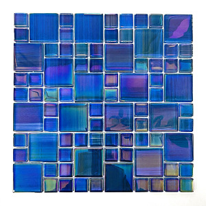  Havuz, Banyo, Sauna, Spa, Iç ve Dış Tüm Yüzeyler Için, Suya, Isıya ve Tüm Etkenlere Dayanıklı  6mm Kalınlığında Aurora Blue, 30X30 Cm. Fileli Kristal Mozaik