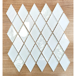 Mutfak tezgah arası, Banyo, Sauna, Spa, iç mekan kaplama ve dekorasyon uygulamaları için tüm yüzeylere uygulanabilir, 48x80x8mm Baklava desenli, Beyaz, Sedefli Beyaz, Mat Beyaz, Mermer Mix. 26x27cm. Fileli Kristal Mozaik. 