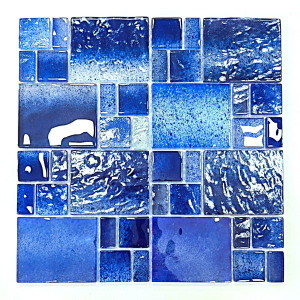 Banyo Havuz ve tüm yüzeyler için Desenli Mavi 30x30cm. Fileli Kristal Cam Mozaik. 