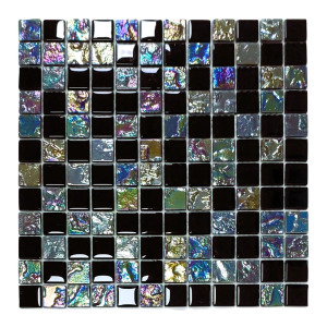 Mutfak tezgah arası, Banyo, Havuz, Sauna, Spa Zemin, Duvar ve tüm yüzeyleri Için 23x23x4 mm. Lüsterli Siyah Mix. 30x30 cm. Fileli Kristal Mozaik. 