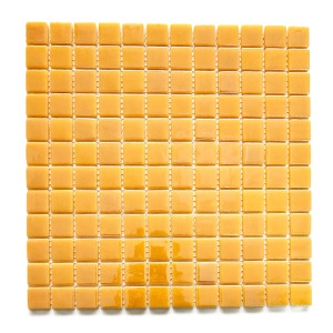 Mutfak tezgah arası, Havuz, Banyo, Sauna, Spa, iç , dış, zemin, duvar, kaplama ve dekorasyon uygulamalarında tüm yüzeyler için, 2.5x2.5cm. Açık Hardal Sarı 31.5x31.5cm. Fileli Cam Mozaik.