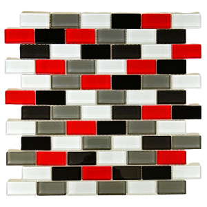 Mutfak tezgah arası ve tüm yüzeyler için 23x48x4mm. Beyaz-Siyah-Gri-Krımızı Mix. 30x30cm. Fileli Kristal Mozaik