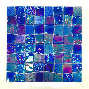 Mutfak tezgah arası, Banyo, Havuz, Sauna, Zemin, Duvar ve tüm yüzeyler Için Trapezoid 36x36x6 mm Lüsterli Mavi Mix. 30x30 cm Fileli Kristal Mozaik. 